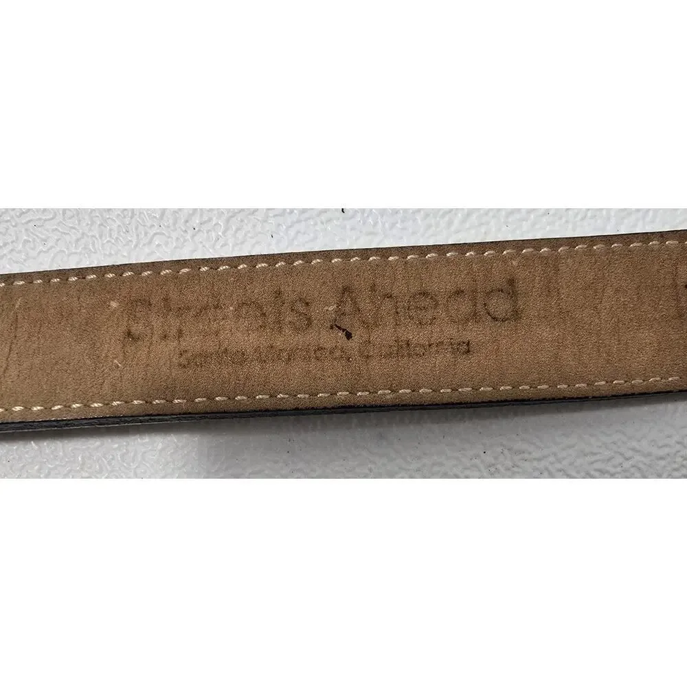 STREETS AHEAD NuBuck Leather Belt Brown Western NBEL Silverplated Buckle Sz M